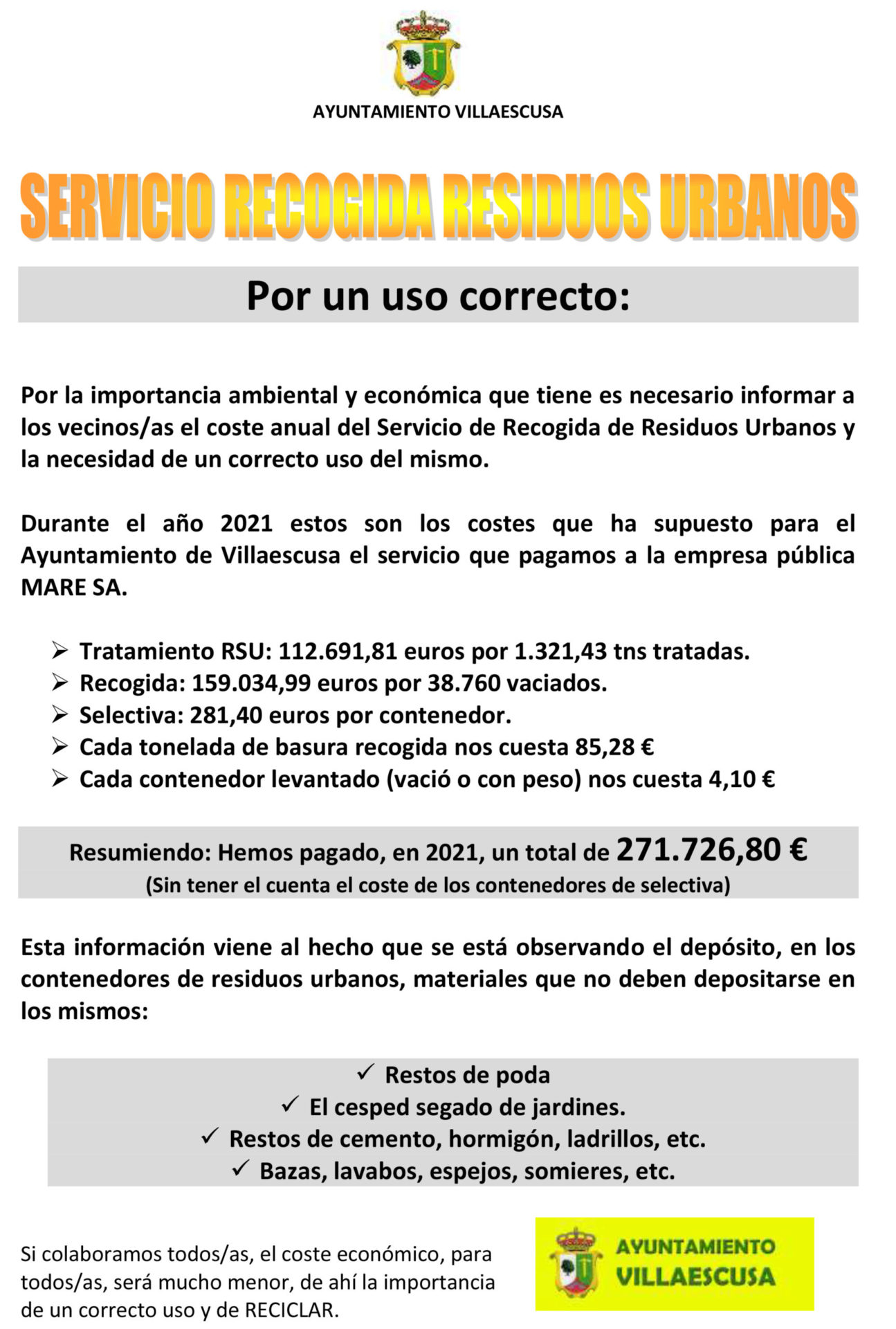 CARTEL USO CORRECTO CONTENEDORES BASURA
