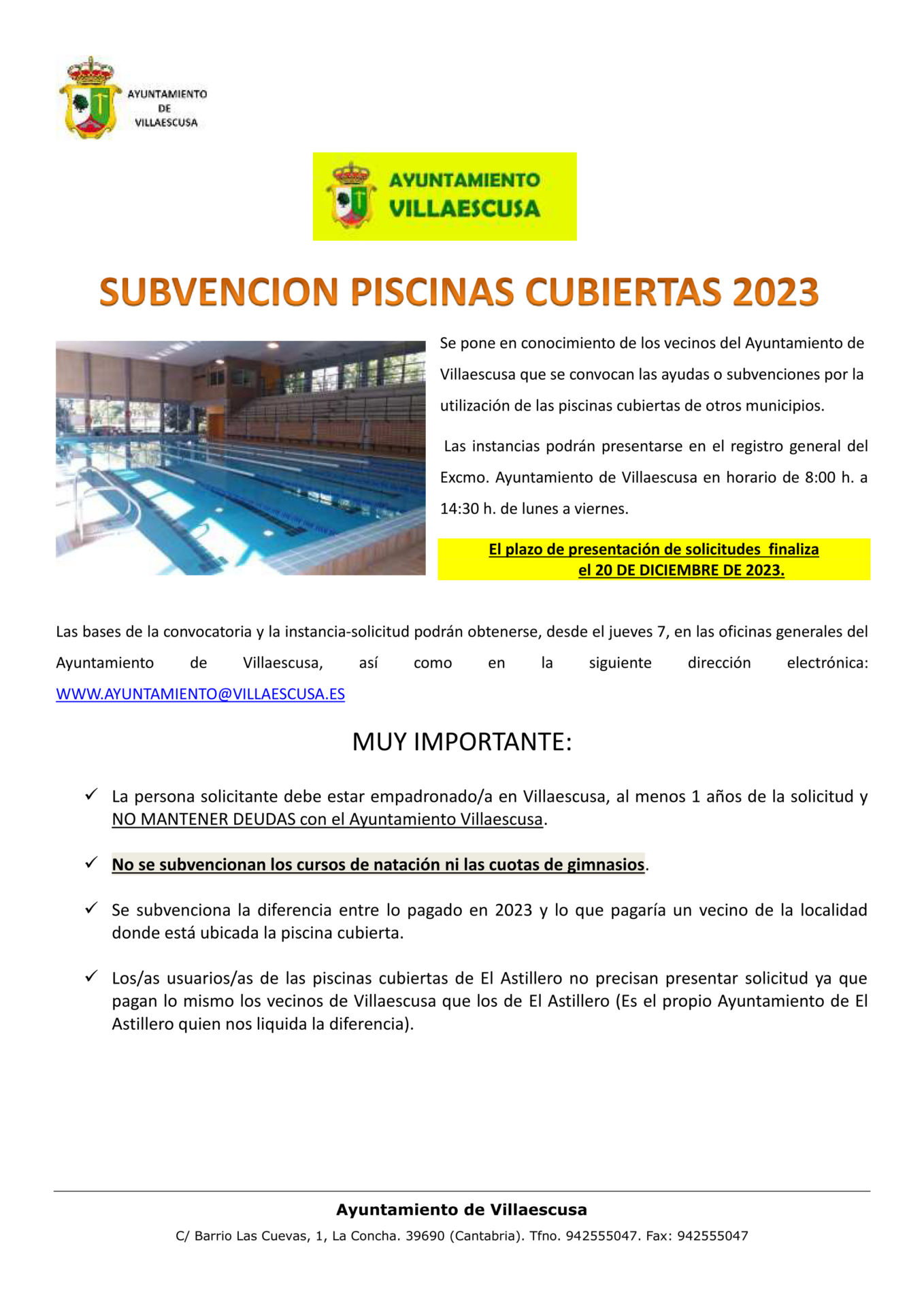 subvención piscinas