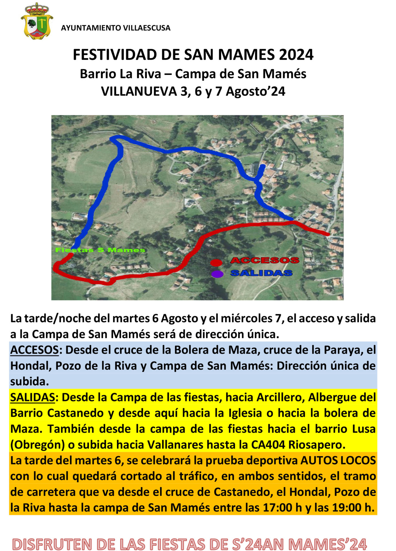 CARTEL ACCESOS Y SALIDAS SAN MAMES 2024